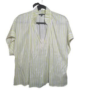 Banana Republic White Yellow Striped Short Sleeve Ruffle Collar V-Neck Blouse XL